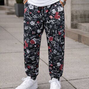 Fresh Prints of Bel‑Air Graffiti Jogger Pants – Black / Red Roses Size Small & M
